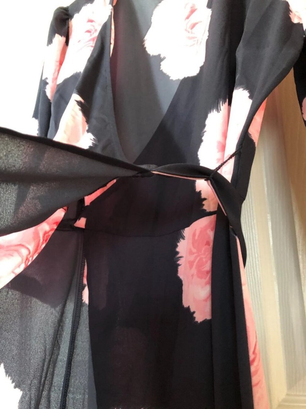 Floral Print Wrap Women's Dress-Bar III-Small Black Pink 3/4 Sleeve Beach Boho - Picture 9 of 16